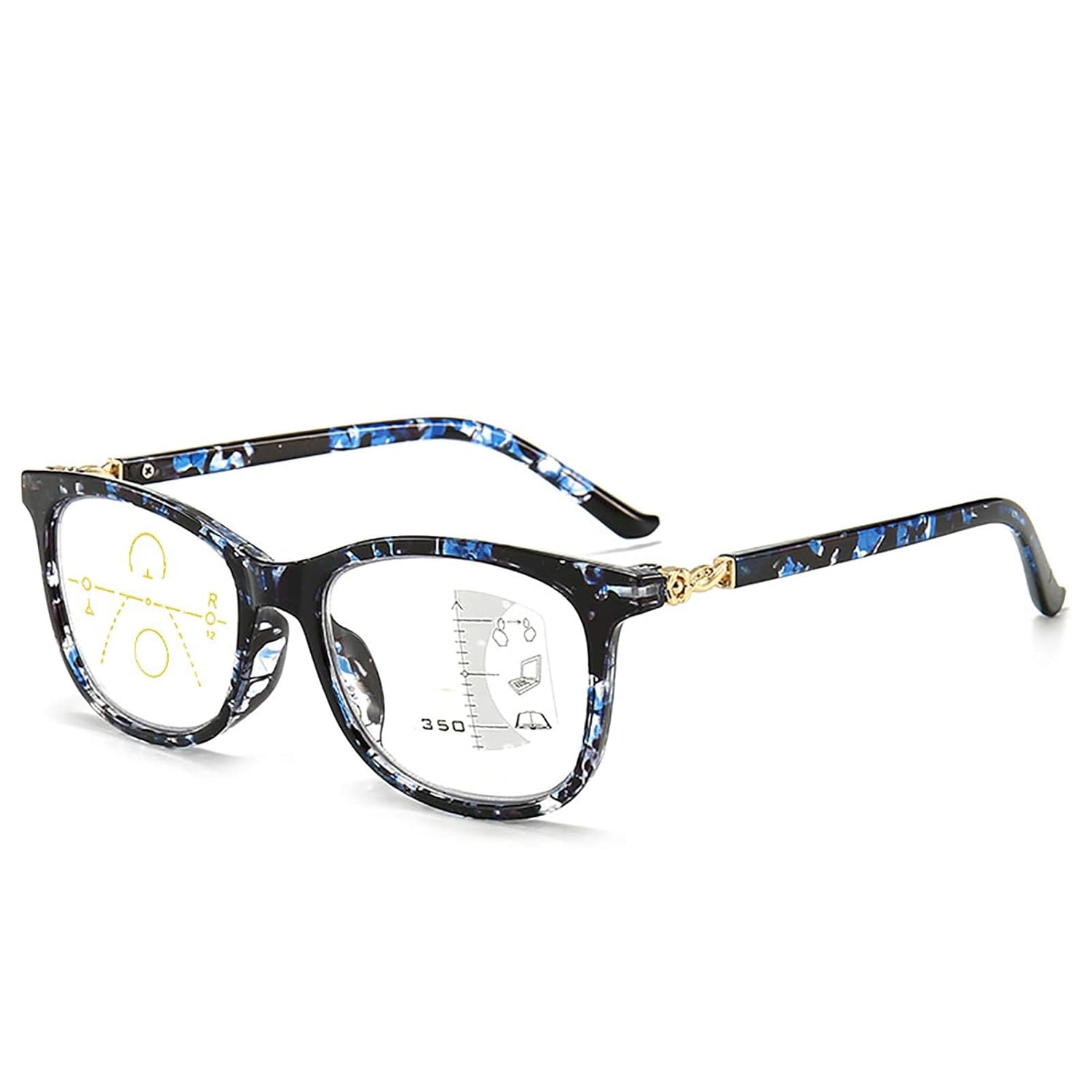 MMOWW Progressive Reading Glasses for Women Men Fashion Square Frame Multifocal Blue Light Blocking Lens