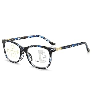 MMOWW Progressive Reading Glasses for Women Men Fashion Square Frame Multifocal Blue Light Blocking Lens