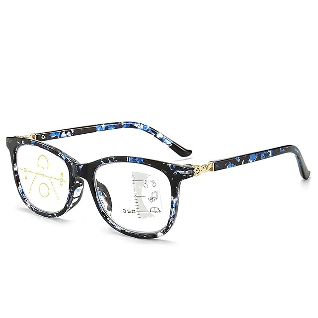MMOWW Progressive Reading Glasses for Women Men Fashion Square Frame Multifocal Blue Light Blocking Lens