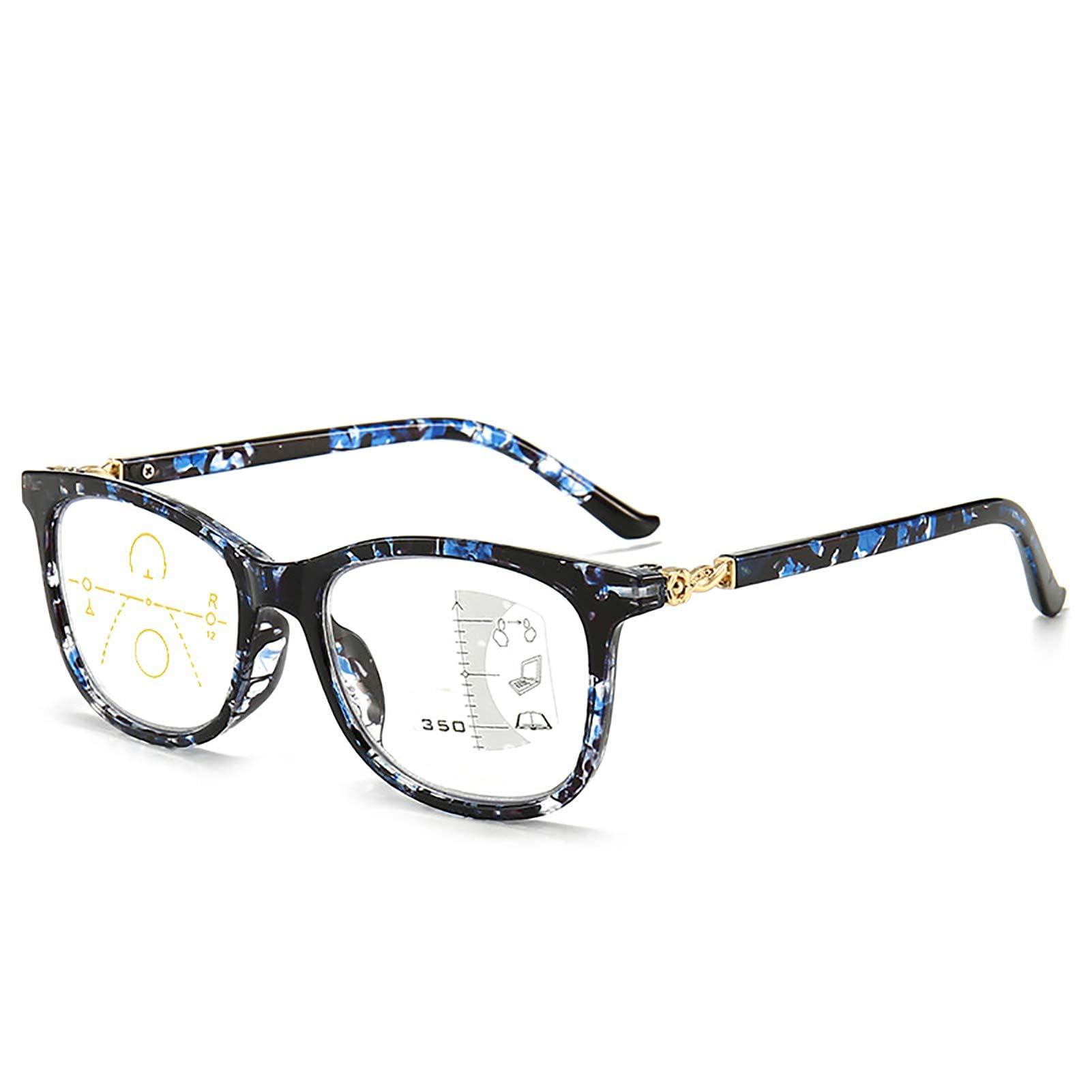 MMOWW Progressive Reading Glasses for Women Men Fashion Square Frame Multifocal Blue Light Blocking Lens