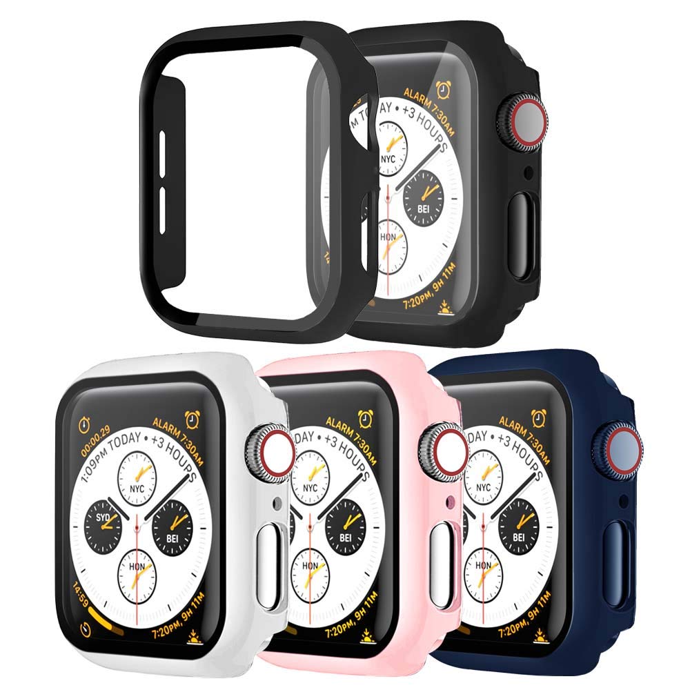 [4 Pack] SUNDO Apple Watch Case Screen Protector Tempered Glass Slim Guard Bumper Full Coverage HD Ultra-Thin Cover Protective Guard Accessories for iWatch Series 7 45mm