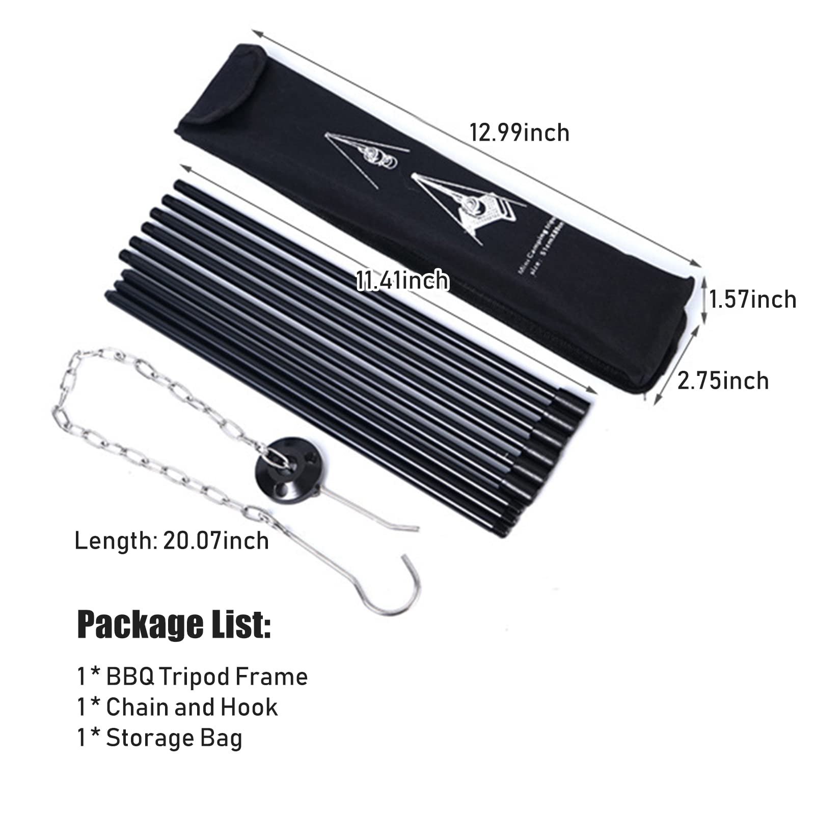 Andoer Dreibein Schwenkgrill, Grillrost mit Kette und Haken höhenverstellbarer Camping-Stativ für offenes Feuer, Reisen, Wandern, Picknick, Grillen