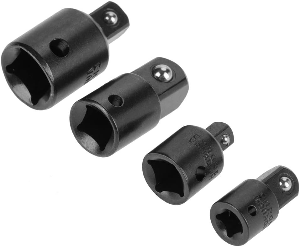 4 Piece Impact Adapter and Reducer Set Chrome Vanadium Steel Socket Adapter Reducers 1/2", 3/8", 1/4" Wrench Adapter (Black)