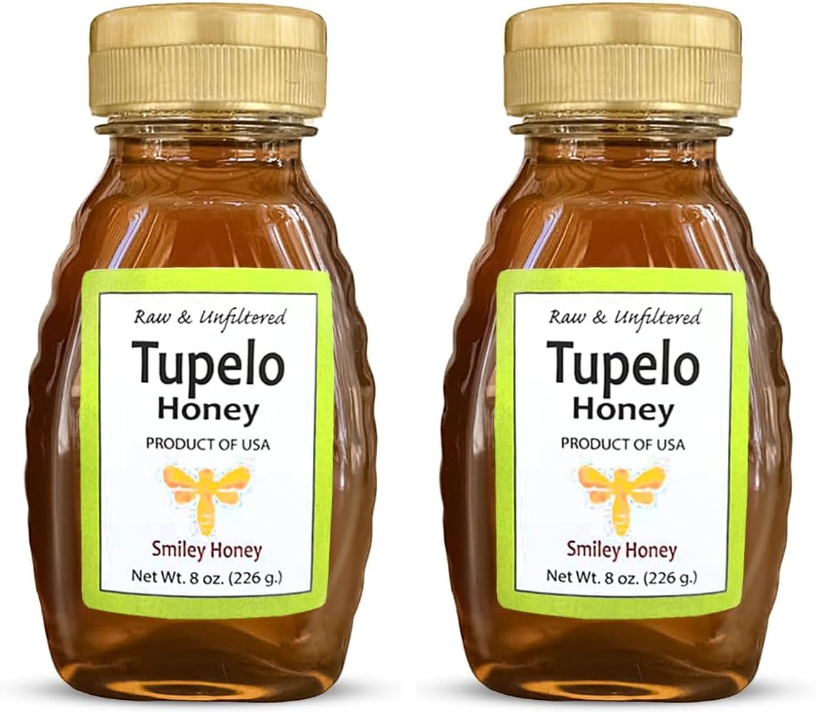 Smiley Honey 100% Tupelo Honey, Rare, Raw and Unfiltered, Certified Kosher (8oz) (Pack of 2)