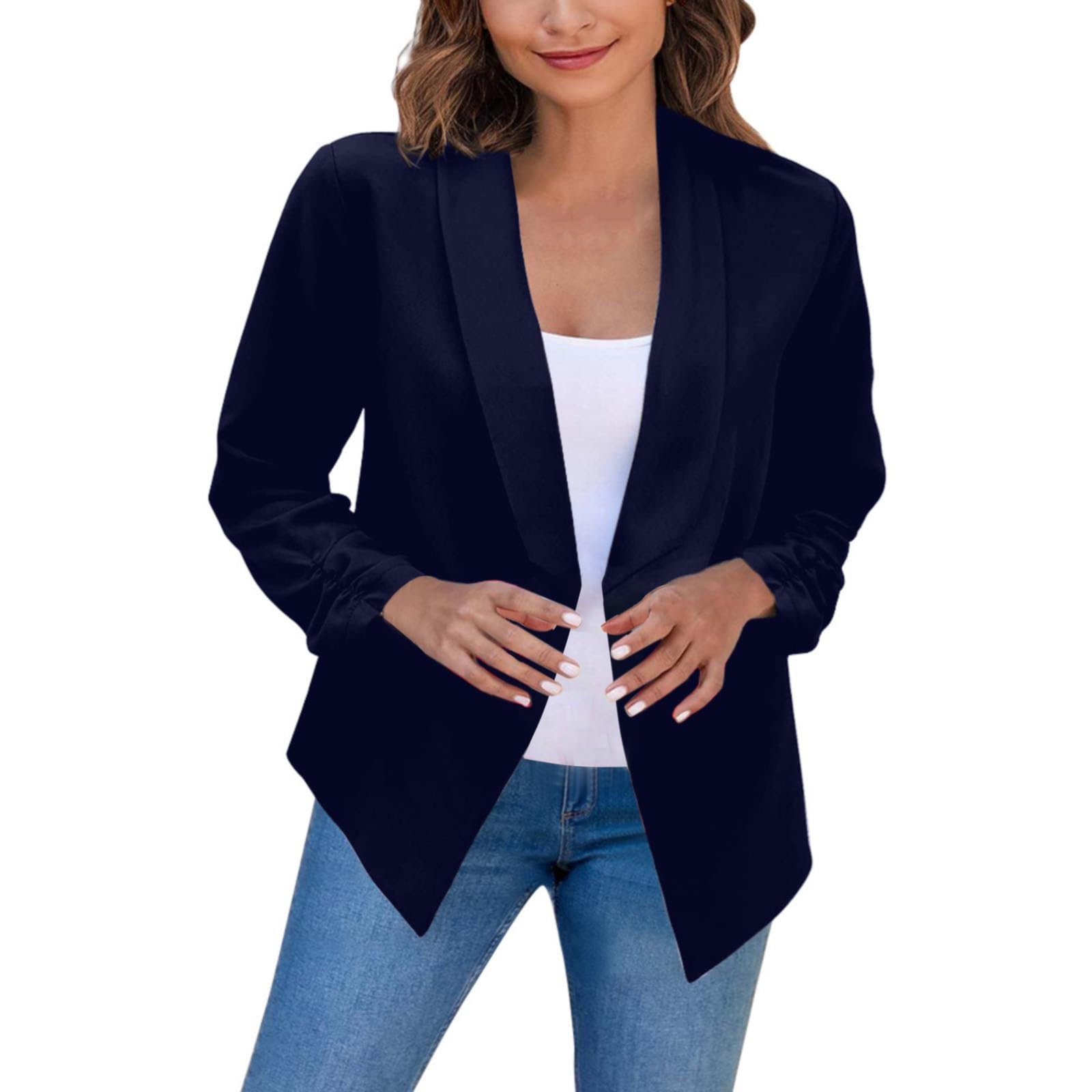 Womens Blazers Casual Sleeve Open Front Cardigan Jacket Casual Work Jacket Coat Regular Fit Blazer Jackets for Women