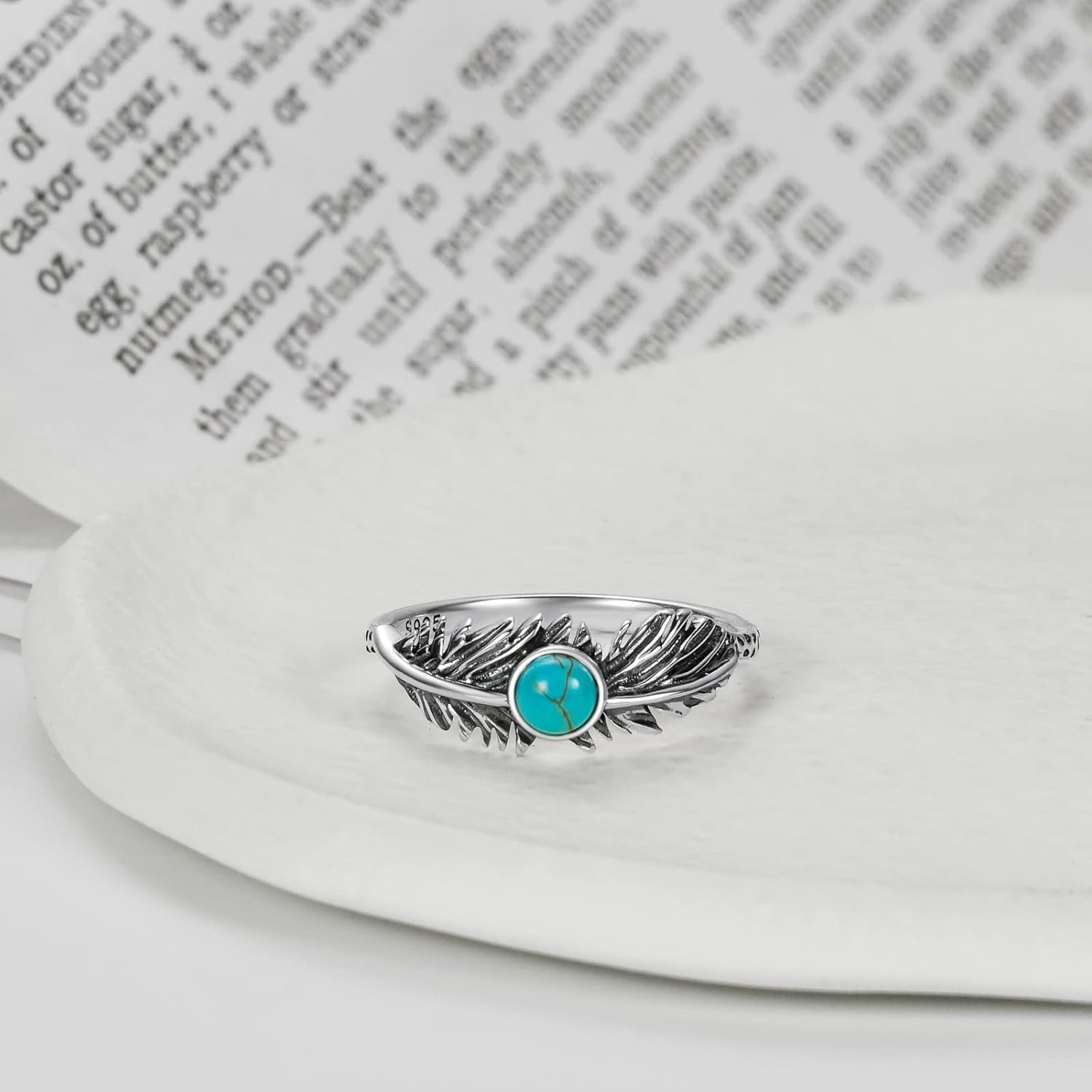 Feather Ring Genuine Turquoise Feather Rings for Women Her 925 Sterling Silver Oxidized Western Ring Navajo Jewelry Gift for Birthday Mother's Day - Image 4