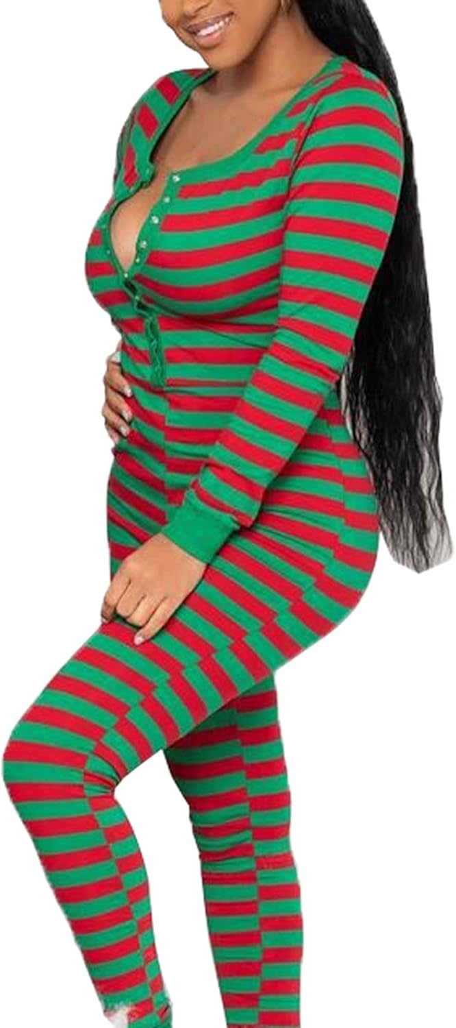 Springcmy Women Valentine's Deep V-Neck Jumpsuit Long Sleeve One Piece Bodycon Romper Pajamas Sleepwear Bodysuit Loungewear - Image 3