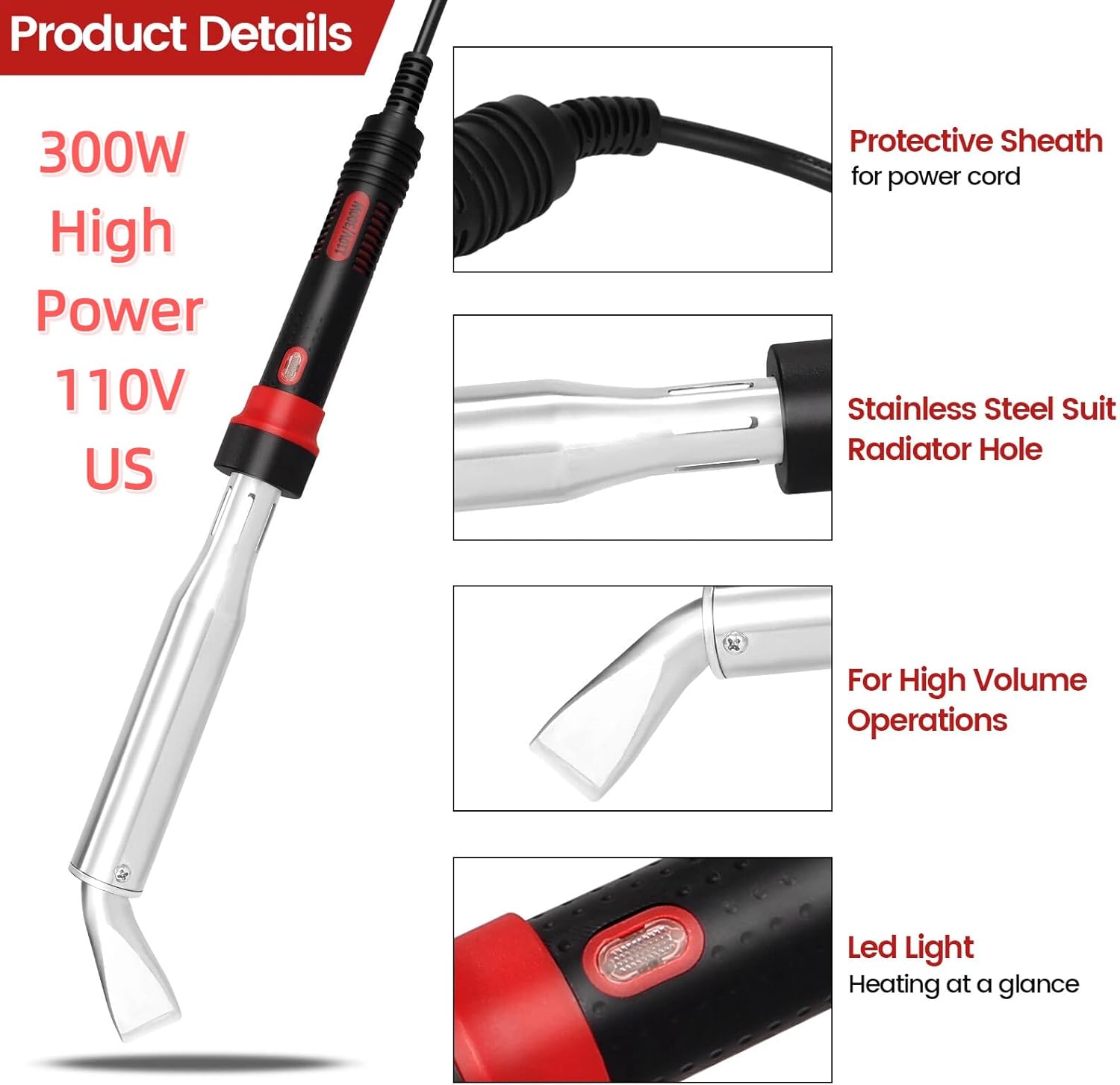 300W High Power Soldering Iron Kit 110V US Plug, Industrial Grade External Heating Soldering Iron with Replacement Tip, Heating Core & Stand for Metal Welding & DIY