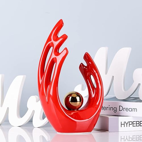 Miniatura 3 de Estatua y escultura de cerámica de arte abstracto moderno rojo y dorado, detalles de decoración para el hogar, decoración de mesa para sala de