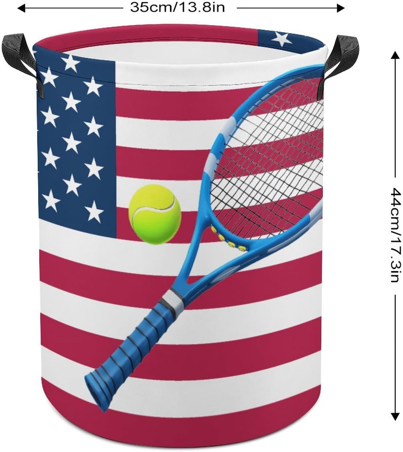 Tennis Ball U.S. Flag Novelty Collapsible Laundry Baskets Waterproof Clothes Hamper Storage Bins with Handles 13.8"x13.8"x17.3" 17.3"x17.3"x17.3"