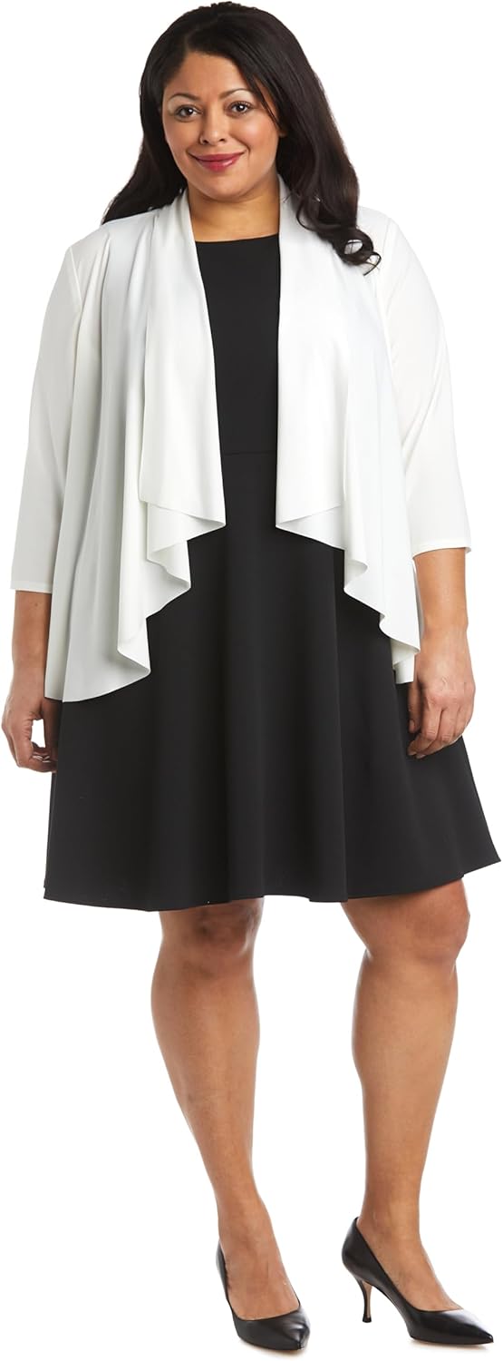 R&M Richards Women's 3/4 Sleeve Draped Front Swing Shrug - Lightweight Open Front Layer for Dresses & Tops