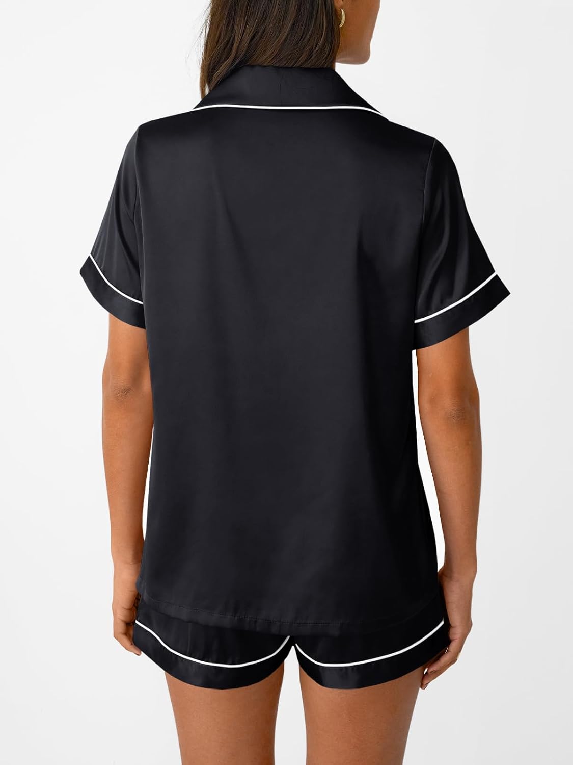 AUTOMET Women Silk Satin Fall Pajama Set Matching Lounge Pjs Button Up Soft 2 Piece Suit Ladies Tops and Shorts - Image 5