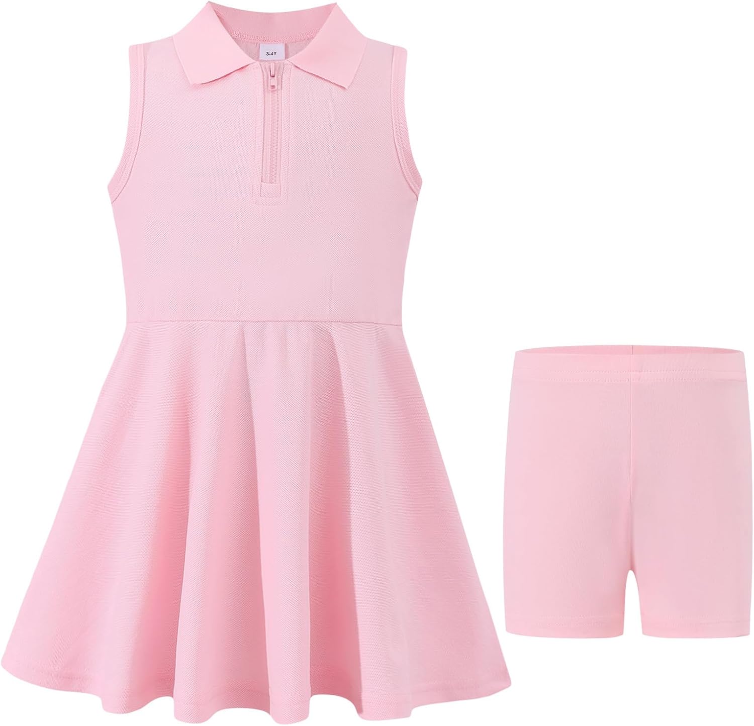 Saeaby Toddler Girl Dress Summer Girls Dresses Polo Zipper Front Sleeveless Active Tennis Golf Dress with Shorts 3-8Y