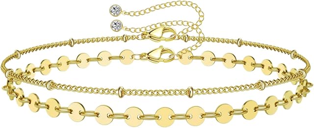 YELUWA Dainty Layered Bracelets for Women, 14K Gold Plated Layered Bead Bracelets Handmade Tiny Cute Cross Paperclip Evil Eye Coin Bracelet Jewellery Gift for Women Teen Girl Sister Best Friend Bestie