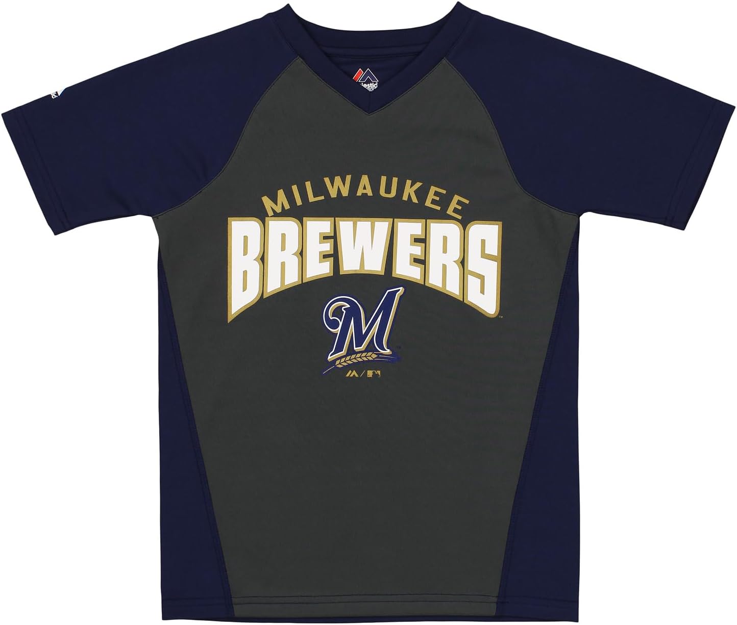 Outerstuff MLB Boys Youth (8-20) Milwaukee Brewers Bottom of The 9th Short Sleeve V-Neck T-Shirt