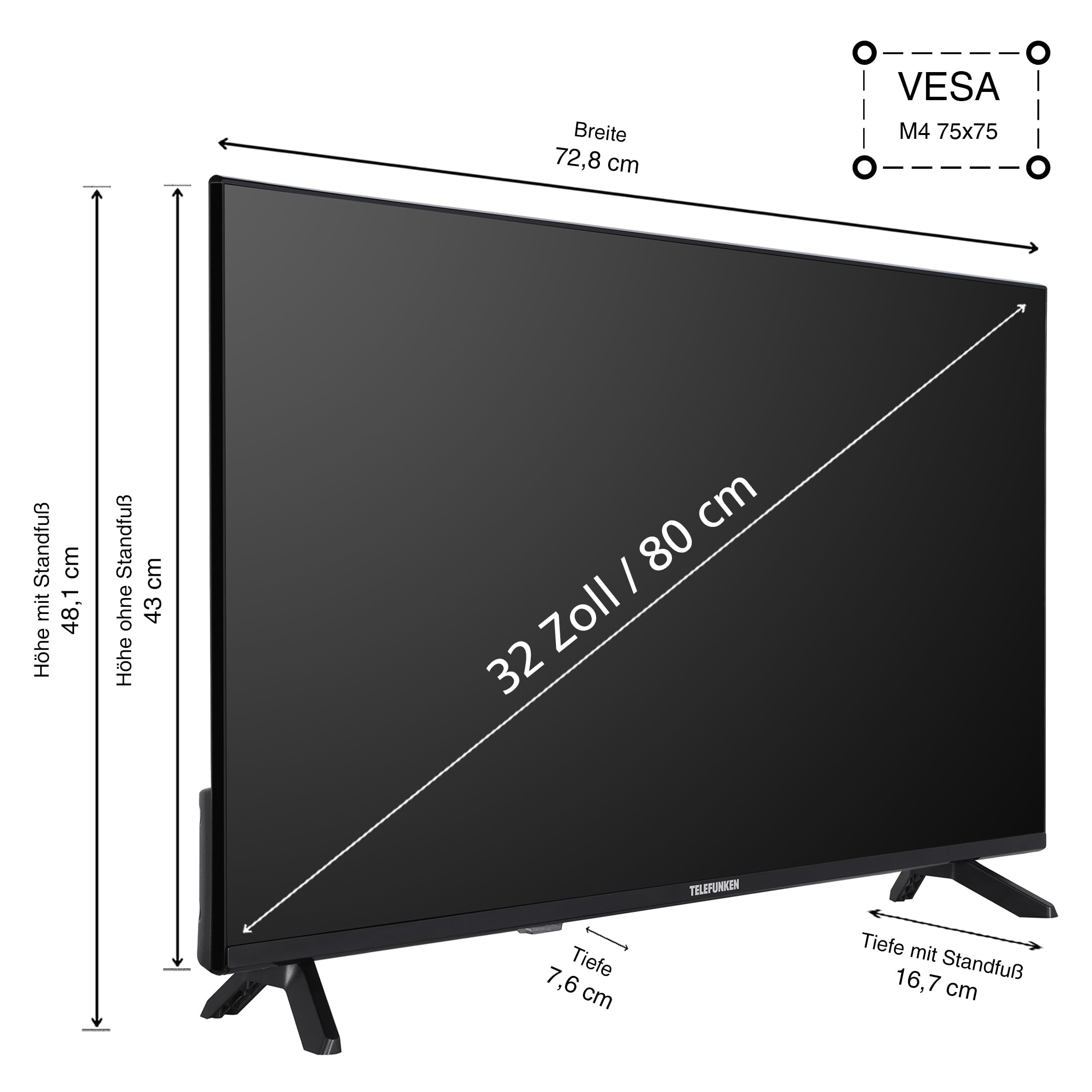 Telefunken QLED TV 32 pulgadas TV Full HD Android Smart TV (HDR, triple sintonizador, Bluetooth) QF32AN750S