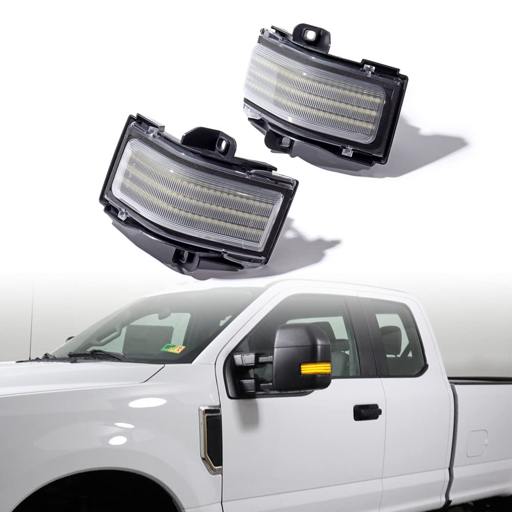 AMOPACORP Sequential Flashing Amber LED Turn Signal Marker Light Switchback White DRL Parking Lamp Compatible with Ford F250 F350 F450 F550 Super Duty F150 Towing Side Mirrors (Clear Lens)