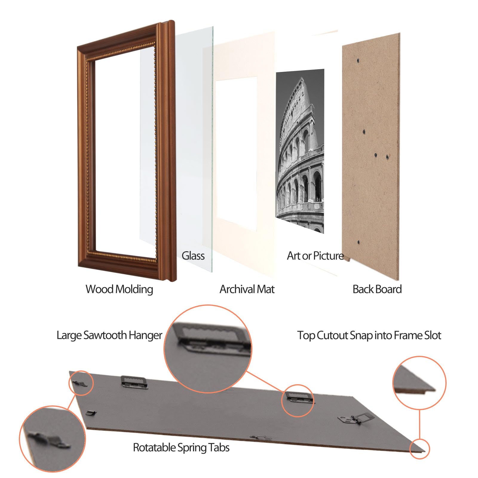 Lot de 2 cadres photo classiques en bois de 30 x 40 cm, intérieur perlé orné, passe-partout pour photo de 23 x 30 cm, montage mural vertical ou horizontal, couverture en plexiglas