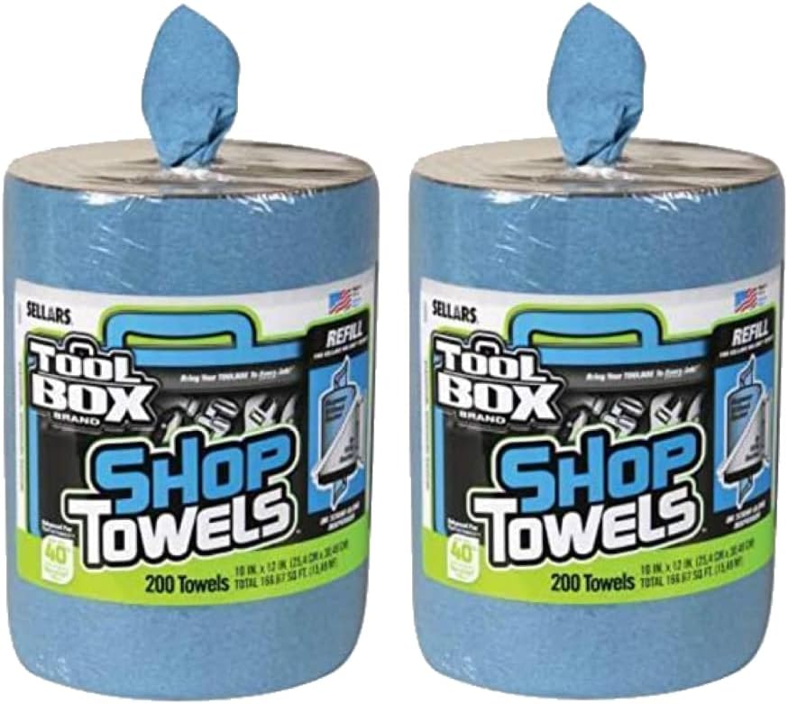 Sellars Toolbox Blue Shop Towels, Big Grip Bucket Refill, 200 ct. Shop Towel Refill (Pack of 2)