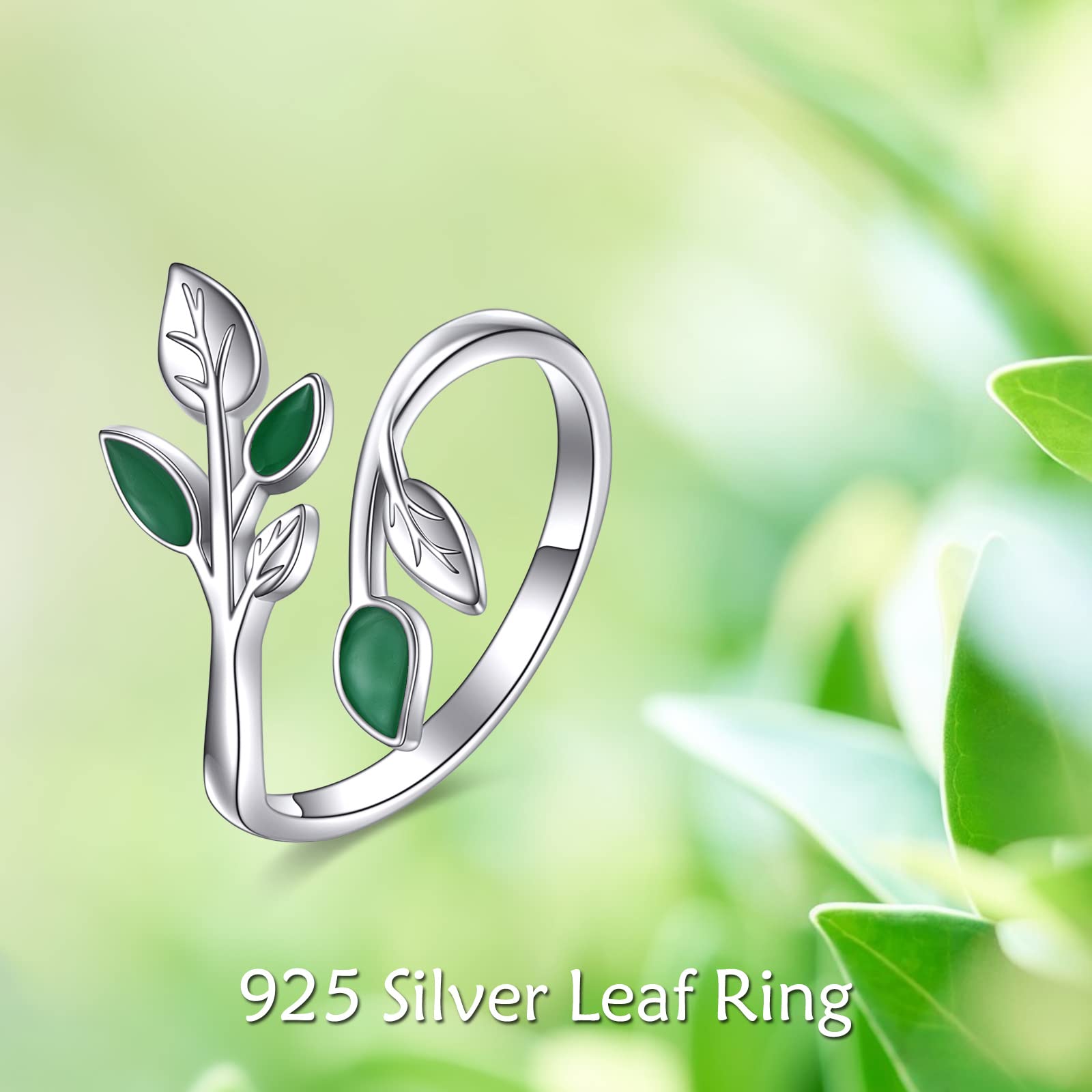 VONALA Blattring da donna, in argento sterling 925, regolabile, anello per pollice, foglia, regalo per donne, amici, famiglia