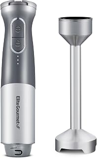 Elite Gourmet EHB1300 Cordless, Rechargeable Hand Blender, Variable Speed Blending with One-Touch Power Button, Stainless Steel Blades, Portable, Easy Control Stick Mixer, Baby Food, Charcoal Grey
