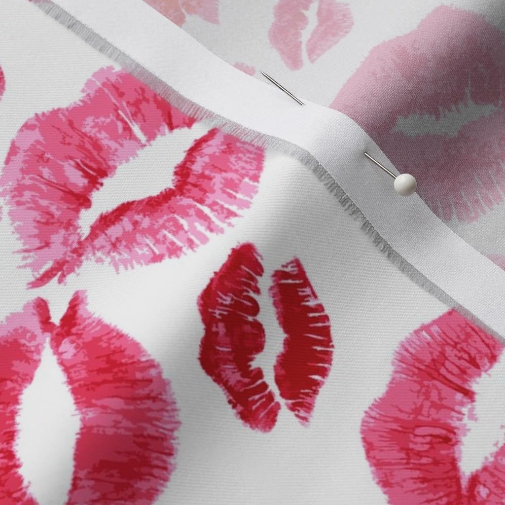 Spoonflower Fabric - Love Lips Red Valentine Beauty Lipstick Kisses Watercolor Valentines Printed on Organic Cotton Sateen Fabric by The Yard - Sewing Quilting Apparel Home Decor