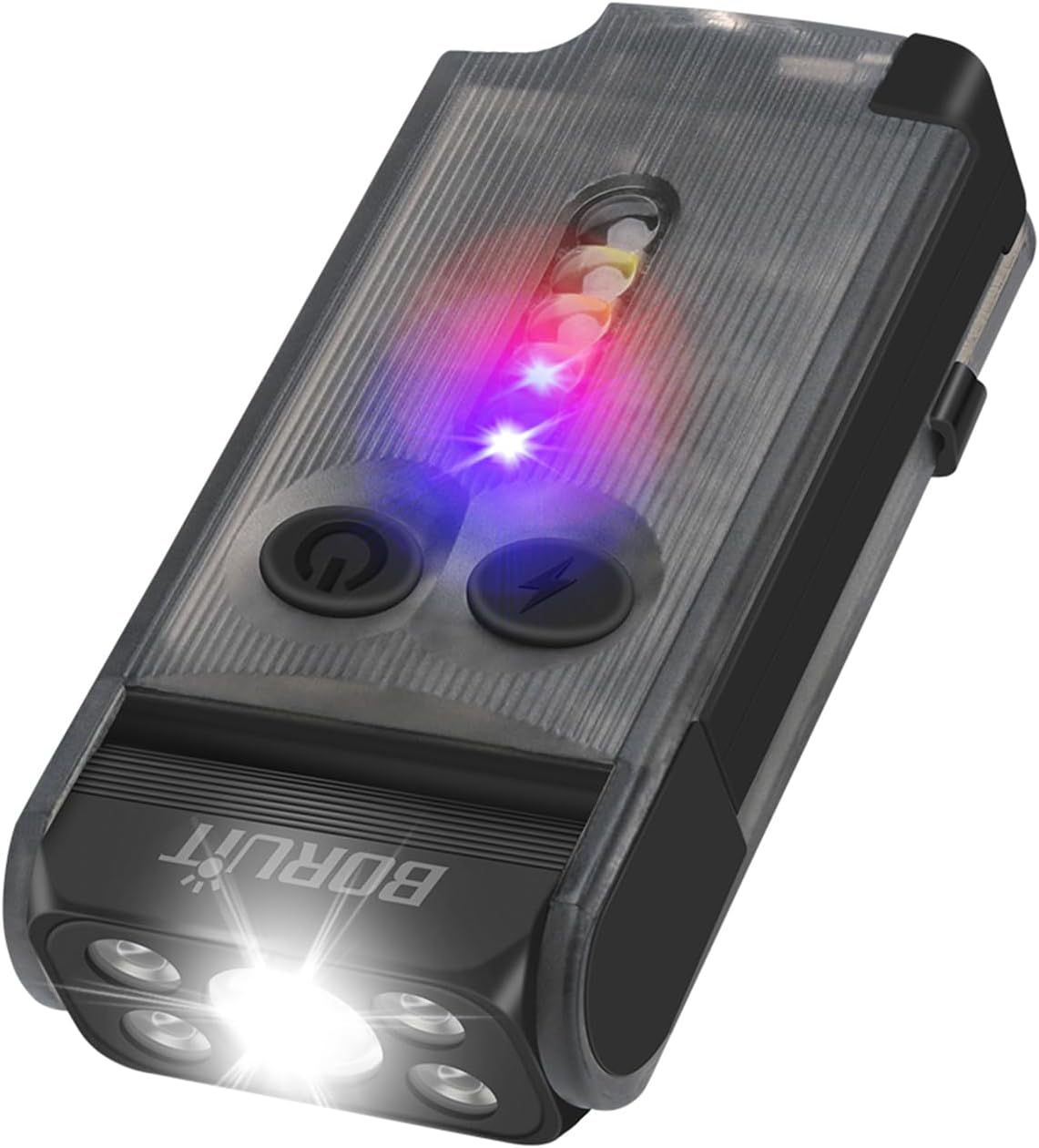 BORUIT V30 Small LED Flashlight - 365nm UV, Red/Green Light, 180° Swivel, Magnetic EDC Clip, Powerful Flashlights USB-C Rechargeable, Mini Pocket Keychain Flash Light IP65, 120dB, Black