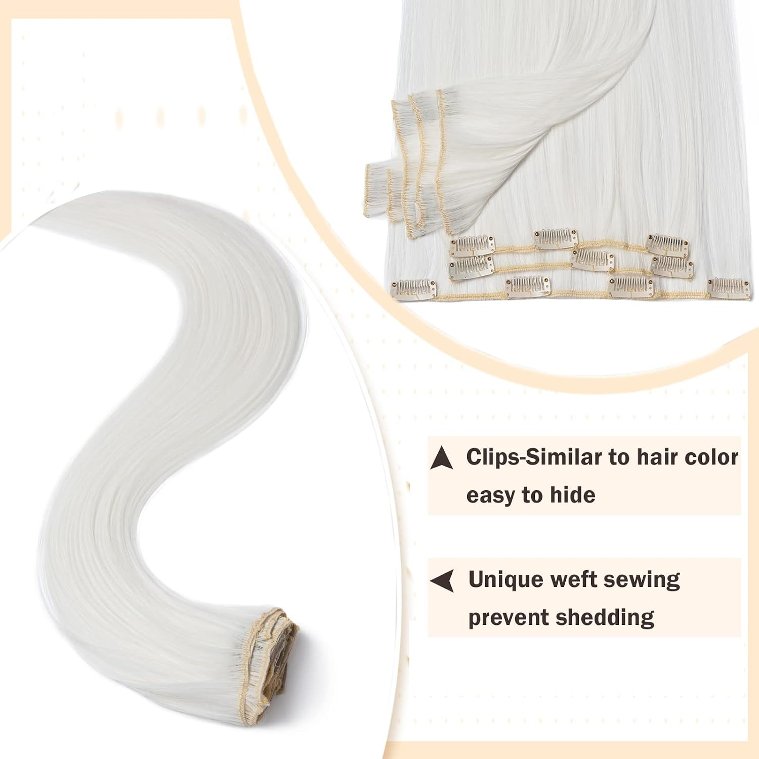 8 Pieces 18 Clips Hair Extension Synthetic Straight Clip In Hairpieces Matte Material For Women Beauty, 26 Inch, White - Image 3