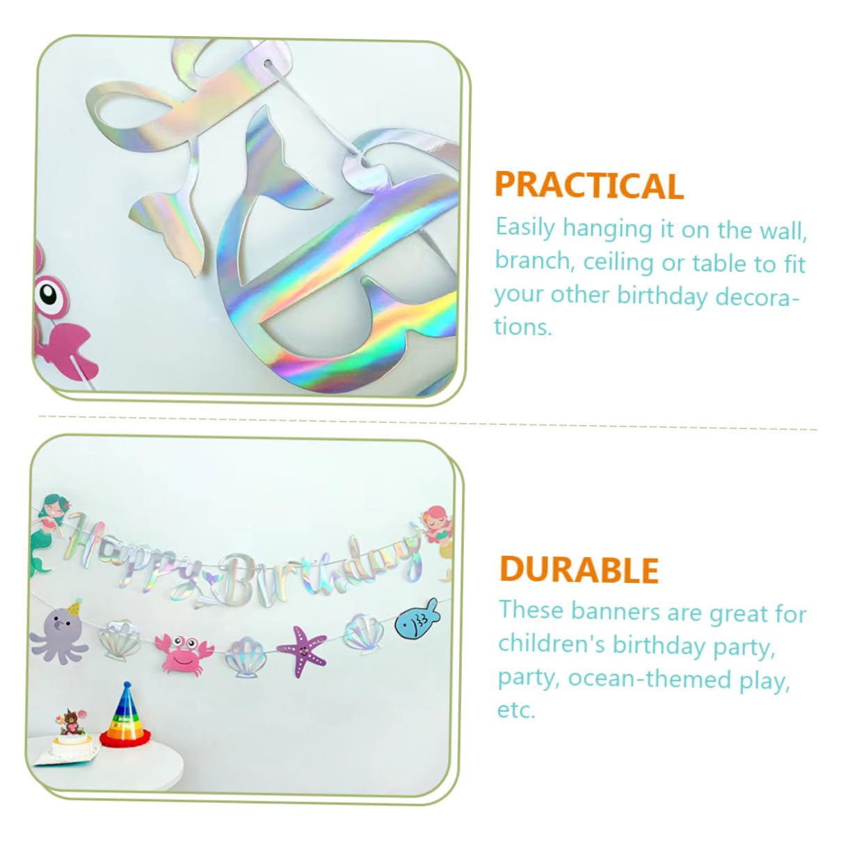 Abaodam 4pezzi Banner Decorativo Compleanno Tema Sirena Striscione Happy Birthday Per Feste Di Compleanno e Shower Decorazione Murale Per Festeggiamenti Sottomarini