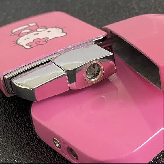 NIVEK Pink Glitter Kitty Pink Flame Pocket Lighter KT Cat Refillable Kawaii Y2K Aesthetic Windproof Flame