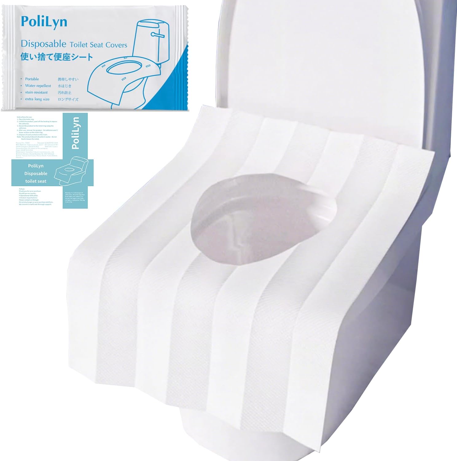 Disposable Toilet Seat Covers, Waterproof Non-Slip Individually Wrapped, Portable Toilet Seat Liners for Travel, Camping, Airport, Public Restroom (60, White)