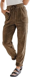 Corduroy Pants for Women Casual Drawstring Elastic High Waist Straight L...