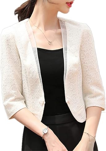 Amazon Co Jp Heaven Days ヘブンデイズ ボレロ ジャケット フォーマル 結婚式 パーティー 七分袖 ノーカラー レース レディース 1911l0179 ファッション