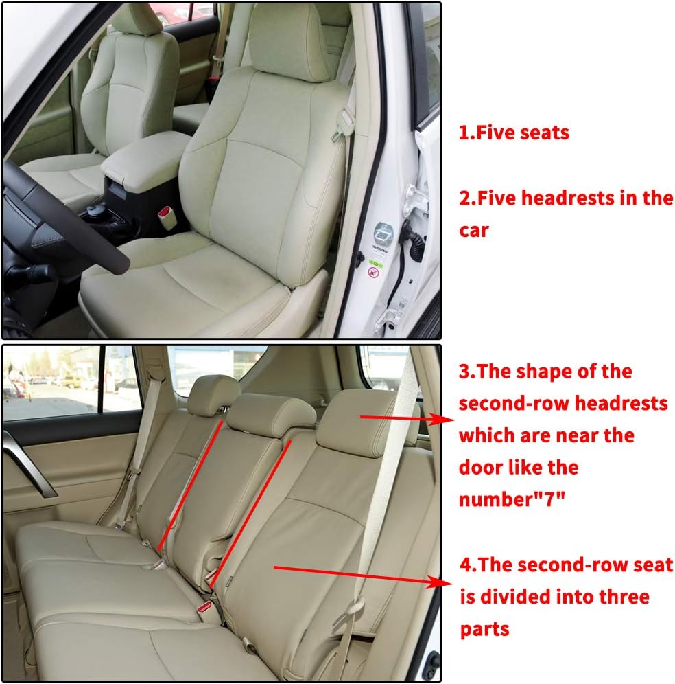 Luxury Leather seat Covers for Prado 2014-2015 5-seat Full Set Front+Rear Cushion Airbag Compatible, Black-red Edge