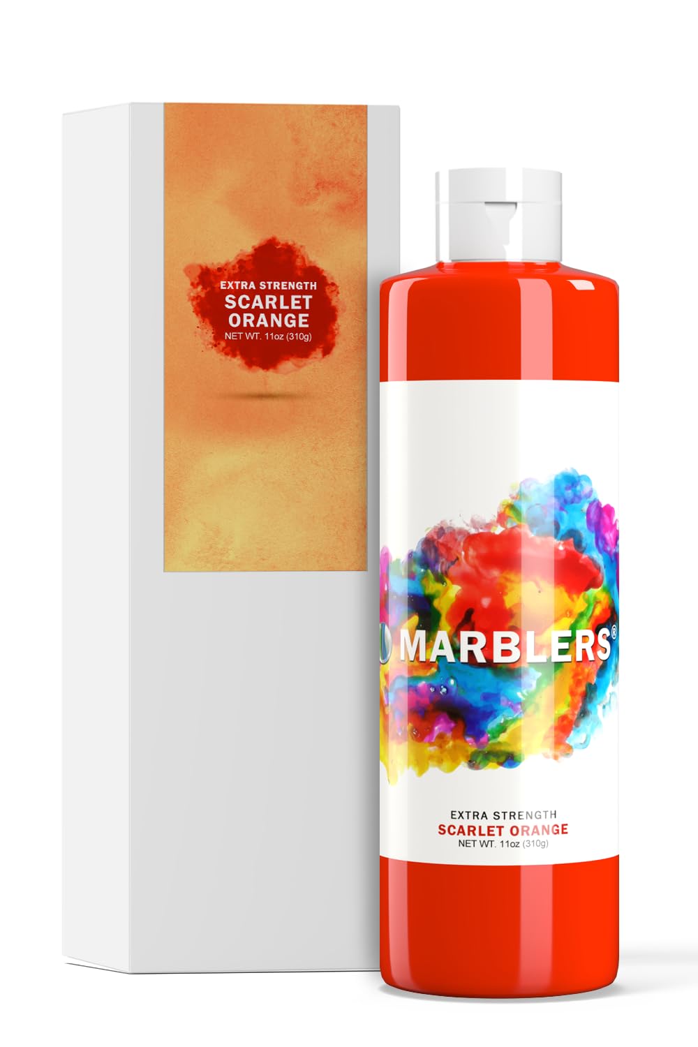 MARBLERS Liquid Colourant 11oz (310g) [Scarlet Orange] | Water-Based | Dye, Tint, Pigment | Odourless | Non-Toxic | For Concrete, Cement, Mortar, Grout, Gypsum, Water-Based Paint, Jesmonite, Plaster