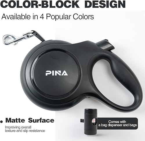 Miniatura 7 de PINA Correa retráctil mejorada para perro, correa de perro de 26 pies para perros pequeños, medianos y grandes de hasta 110 libras, cinta de nailon