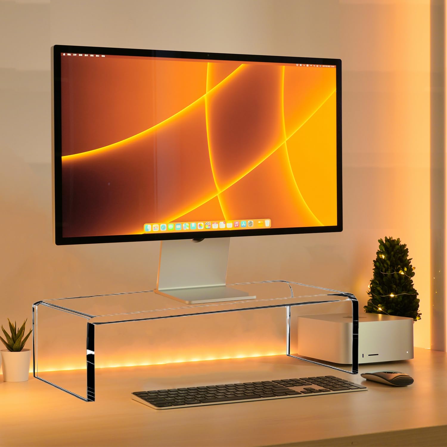 Soporte de monitor acrílico transparente de 20 pulgadas, cubierta para teclado de computadora portátil, a prueba de gatos, protector de teclado anti-gatos evita que los gatos toquen el teclado 2