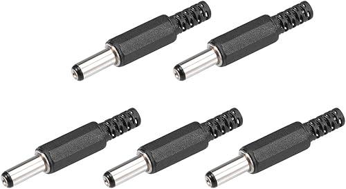 uxcell 5 unids DC macho conector 0.217 in x 0.098 in x 0.551 in cable de alimentación Jack adaptador negro