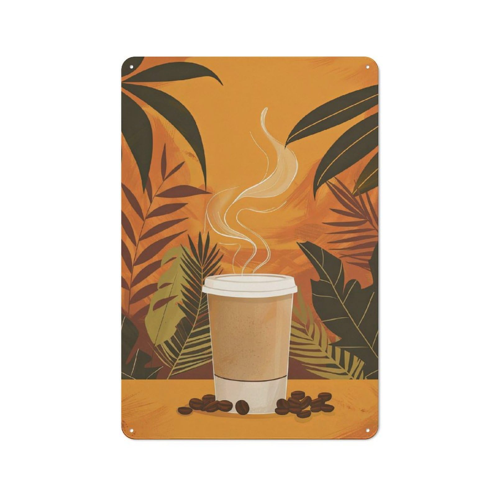 Junmoney Coffee With Tropical Leave Tin Wall Plaque 30X20cm With For Man Cave Or Games Room, A Housewarming Gift For Leisure-Room Decor Enthusiasts