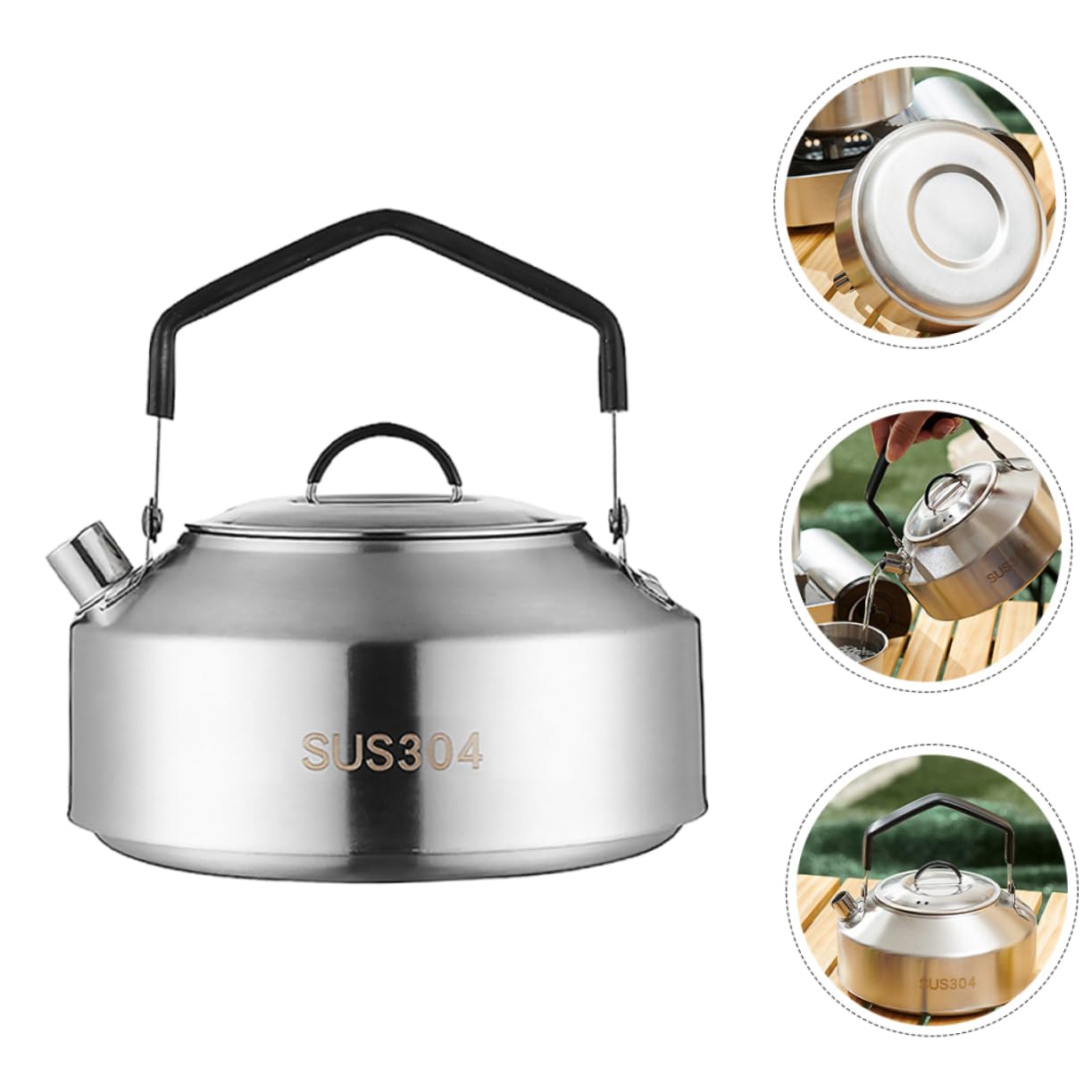 VANZACK Stainless Steel Kettle Portable Camping Tea Kettle Outdoor Water Pot Durable Stovetop Cookware for Camping