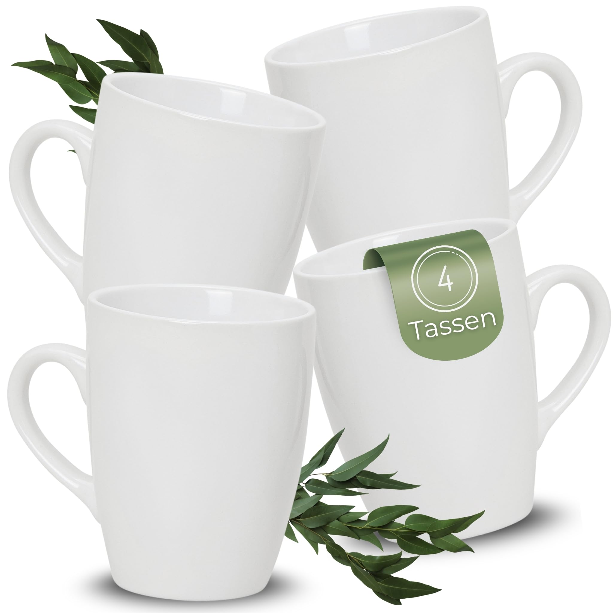 matches21 HOME & HOBBY Coffee Cups Set of 4 Ceramic 340 ml Tea Cups for 4 People in White, Coffee Mugs Dishwasher Safe