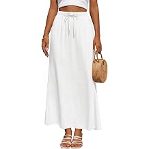 Womens Linen Maxi Skirt Drawstring Back Slit Elastic High Waisted Flowy 2026 Summer White Long Skirts for Women