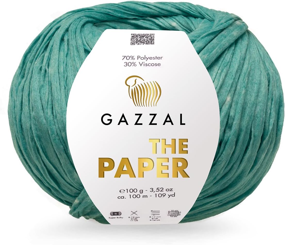 3 Skein/Pack Gazzal The Paper Yarn, 70% Polyester 30% Viscose, Soft Raffia Yarn, 3,52 oz, 108 yds, Washable and Ironable Raphia, Crochet Paper Hat, Crochet Beach Bag, 3960