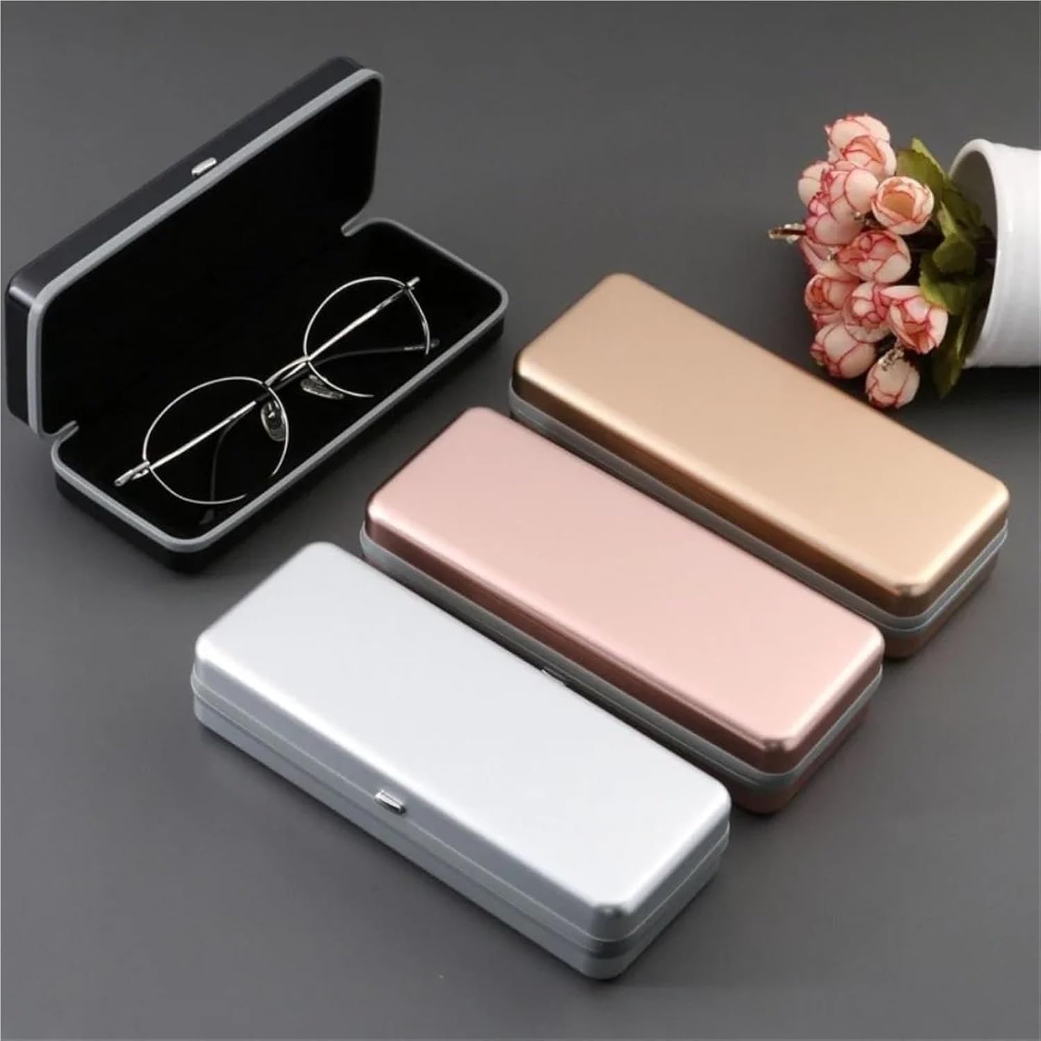Brillenetui Aluminium Brillenetui Hard Eyeglasses Box Brillen Lesebrille Aufbewahrung, Black