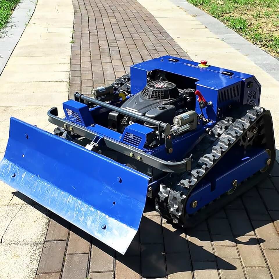 RC Lawn Mower with Plow – 7.5HP Petrol, 650m Remote, 50cm Deck, 2-13cm Height, 38° Slope, Weatherproof Circuit – for Garden, Farm, Snow Clearing – All-Season Tracked Tool