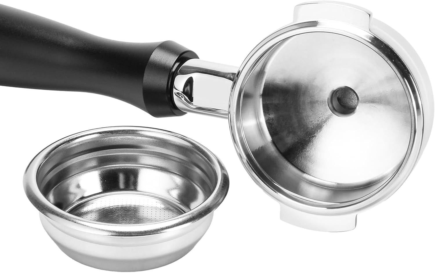 58mm Portafilter 2 Ears Double Spout Compatible with La Marzocco, Included 304 Stainless Steel Filter Basket and Puck Screen, Anodized Aluminum Handle, Black