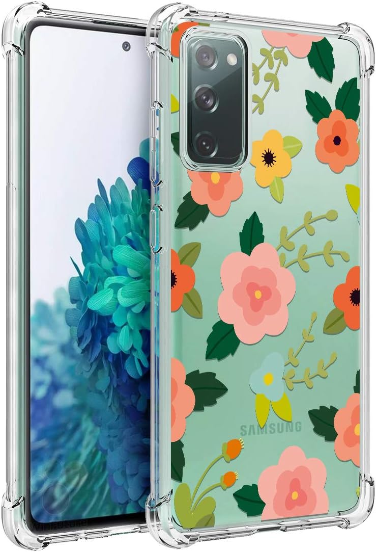 Osophter for Galaxy S20 FE 5G Case Clear Transparent Reinforced Corners TPU Shock-Absorption Flexible Cell Phone Cover for Samsung Galaxy S20 FE 5G(Cartoon Flower)