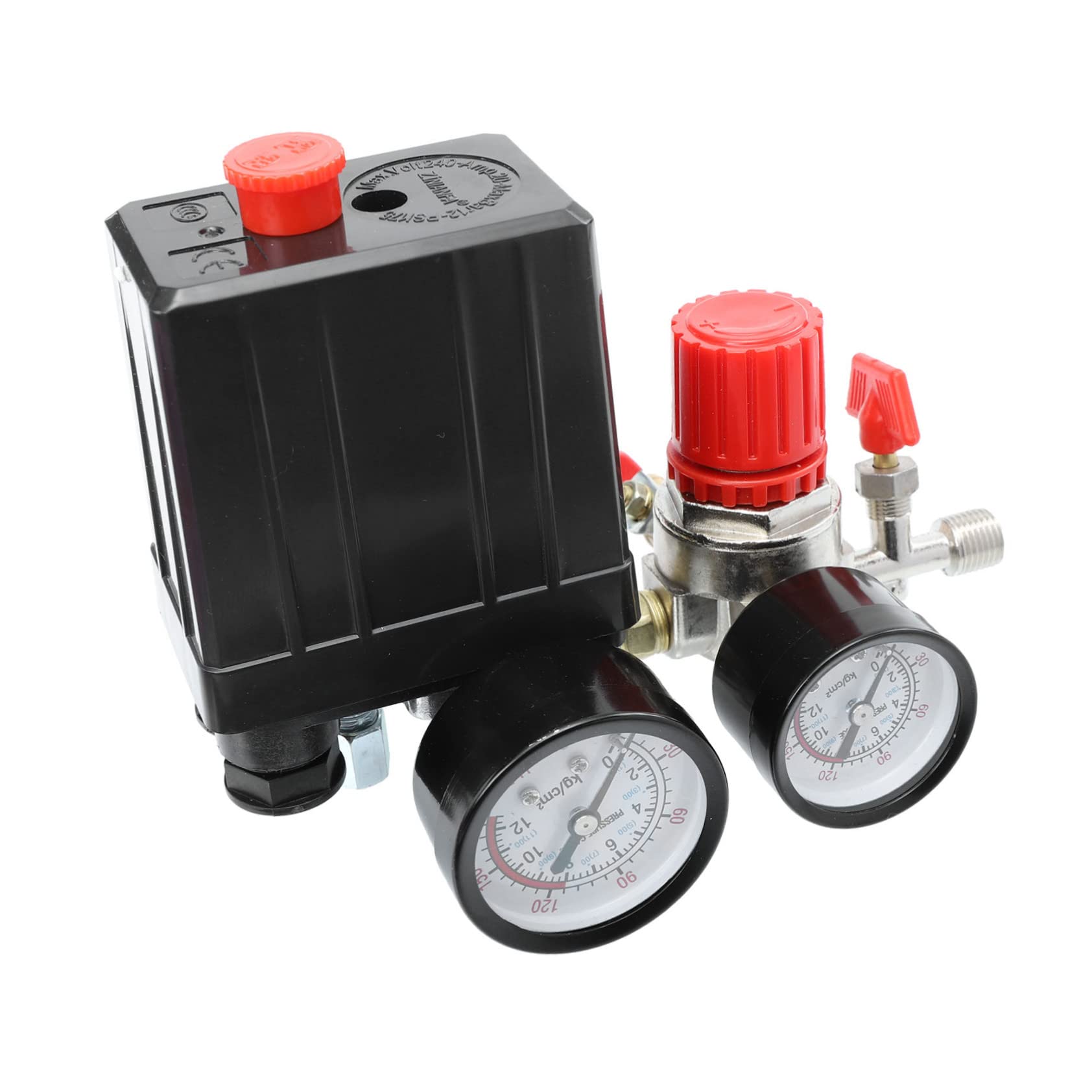 UPKOCH Pressostat et Manomètre à 4 Trous Régulateur de Pression Contrôle Précis, 0,5-0,8 Mpa de Compresseur D'air pour Compresseur D'air