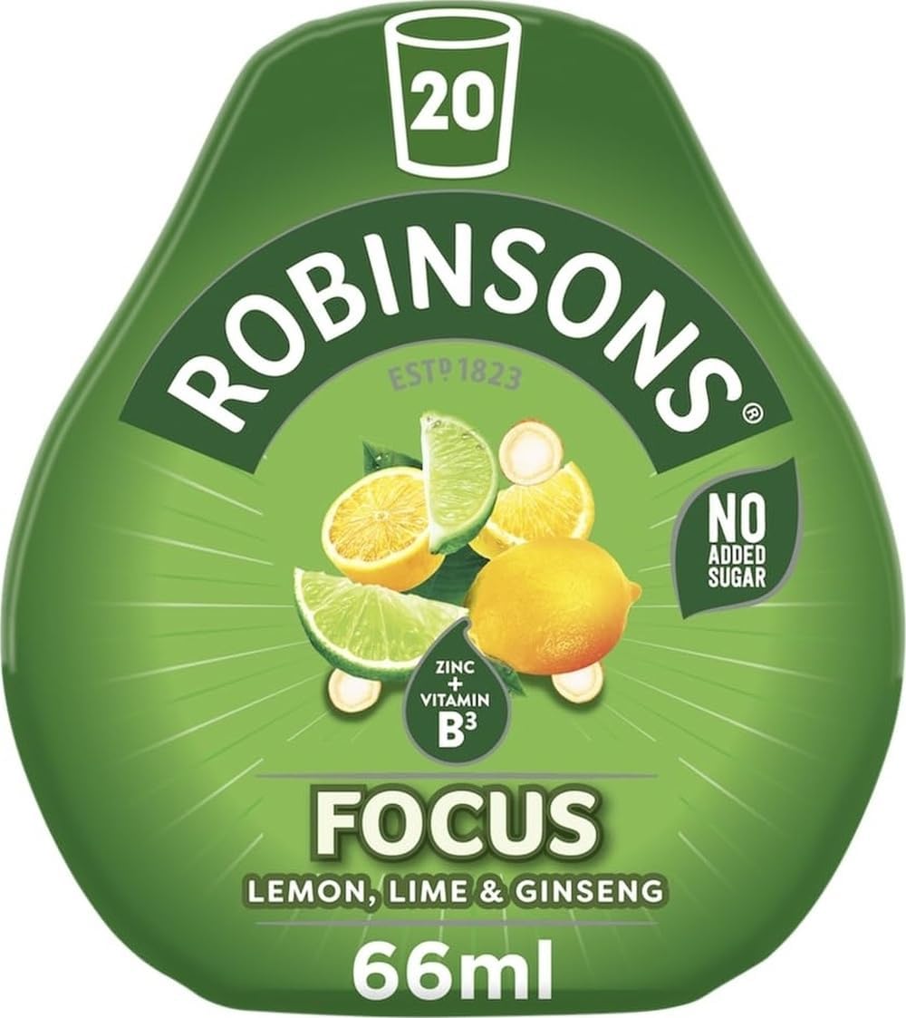 Robinsons Benefit Drops. Focus Lemon, Lime and Ginseng Flavour. 66ml Drop (pack of 1)