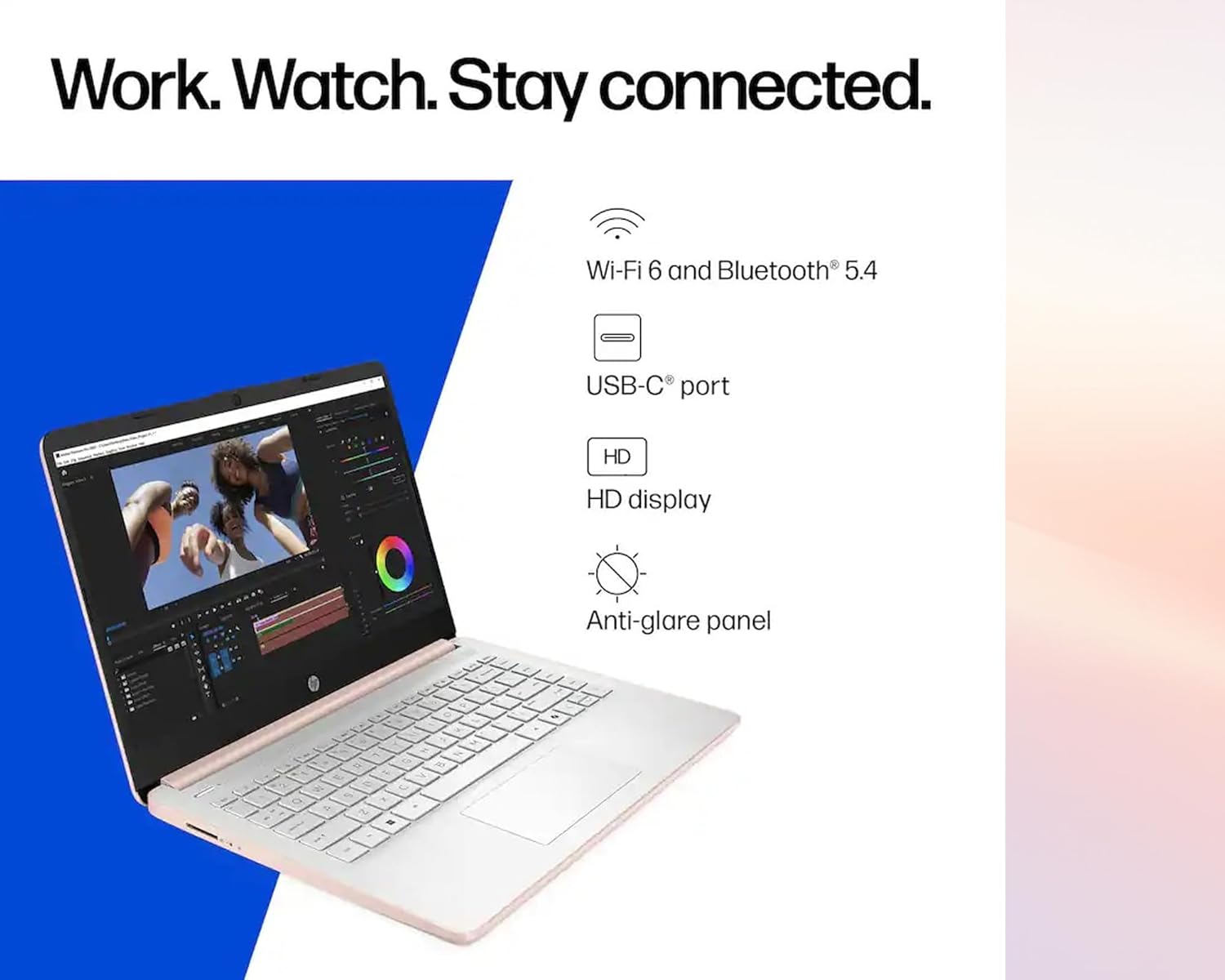 HP Windows 11 Laptop 14 inch HD Screen with Microsoft Office and 1TB Cloud Storage (1-Year)| 4GB RAM| 64GB eMMC| Intel 2-Core CPU| Wi-Fi| Ultra Light| Copilot Ready| Webcam| Rose Gold| RK Bundle